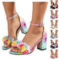thumbnail image 1 of Stylago Women's Wedding Heels Summer Colorful Chunky Block Heel Flower Sandals Open Toe Leather Trendy Pumps with Ankle Strap Size 6 Black, 1 of 6