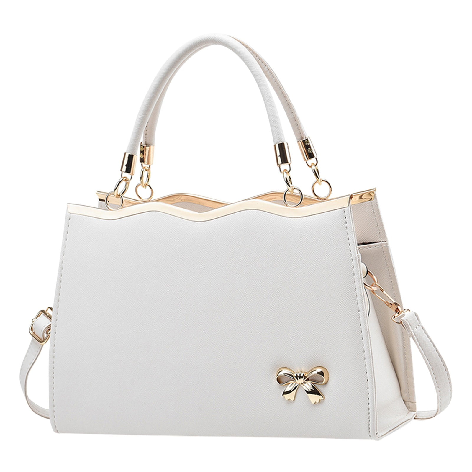 Stylago Womens Fashion Handbags Leather Top Handle Detachable Strap Crossbody Tote Bags Ladies Bow Shoulder Purses for Shopping White