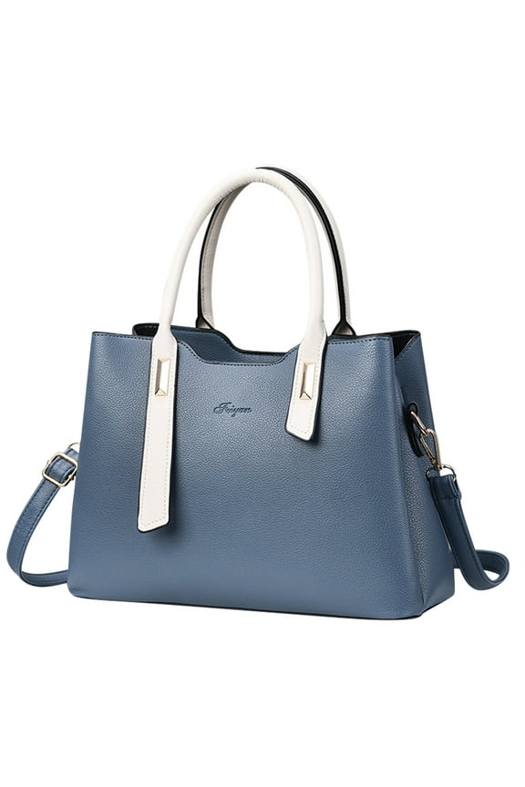 Womens Leather Handbags Fashion Zipper Compartments Tote Crossbody Bags Work Medium Shoulder Purses for Travel Vacation Blue