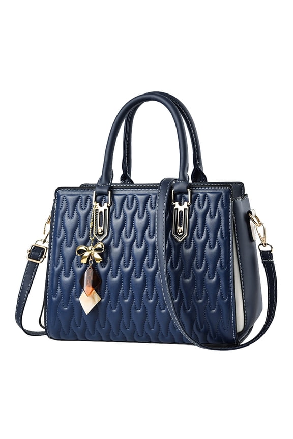 Womens Purses and Handbags with Pendant Leather Quilted Crossbody Tote Bags Fashion Shoulder Satchel for Evening Party Blue