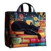 Stylago Womens Quilted Tote Shoulder Bags Vintage Floral Work Handbag Large Underarm Bag Cotton Hobos for Shopping Camping Black