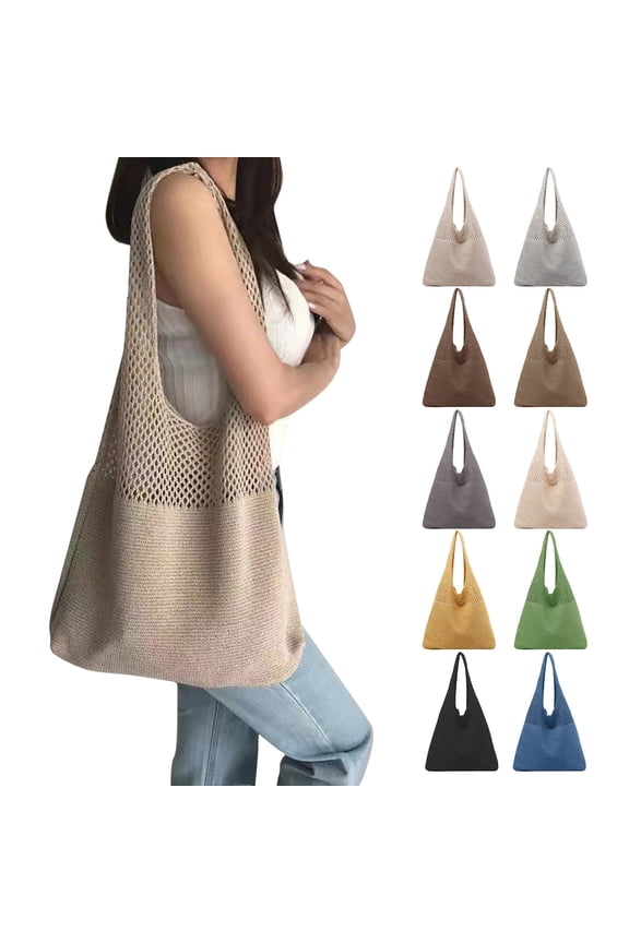 Womens Shoulder Bags Summer Vacation Crochet Handbags Ladies Casual Large Capacity Knit Beach Tote Purses Beige