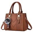 thumbnail image 1 of Stylago Womens Top Handle Satchel Plush Pendant Leather Handbags Purses Detachable Strap Work Message Tote Crossbody Bags Brown, 1 of 5