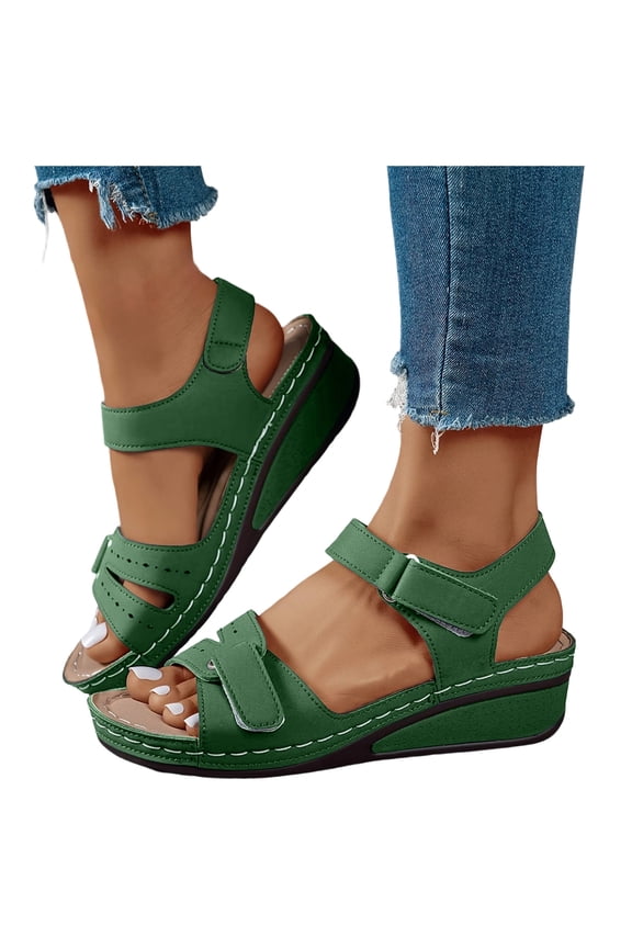 Womens Wedge Sandals Summer Walking Casual Dressy Shoes Open Toe Low Wedges Buckles Sandal with Ankle Strap Green Size 8