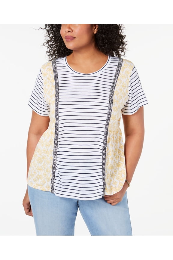 Style & Co Plus Size Mixed-Print T-Shirt, Darkyellow, 3X