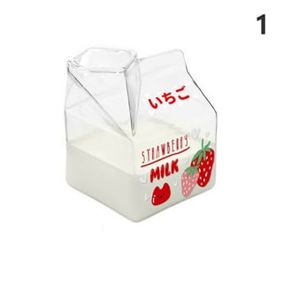 Glass Milk Carton, Kawaii Aesthetic Clear Cup, Cute Mini Creamer Container  - Small Milk Carton Bottles Shape Creamer Pitcher