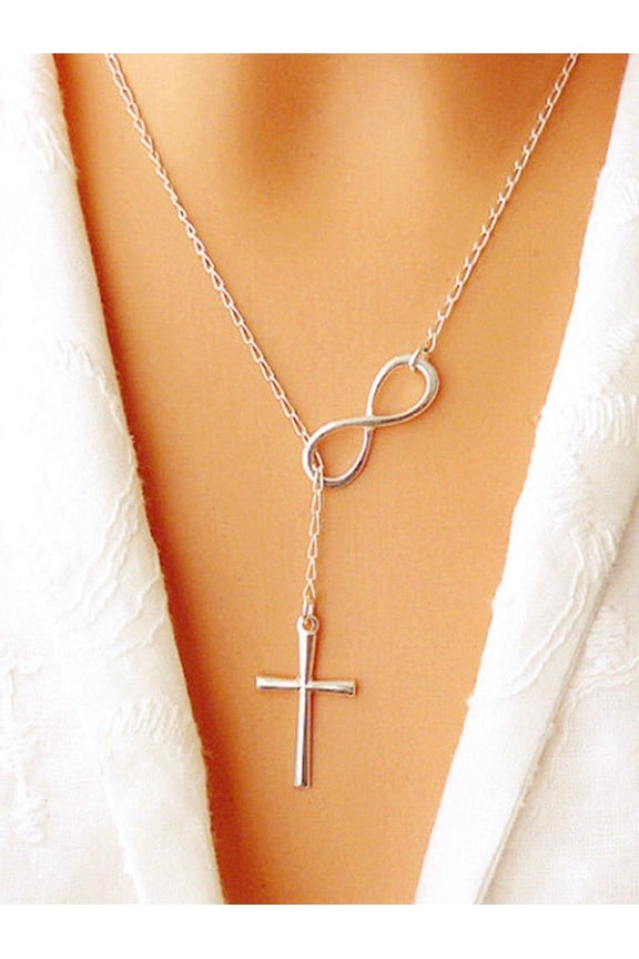 Style 1 Silvertone Infinity Cross Pendant Necklace