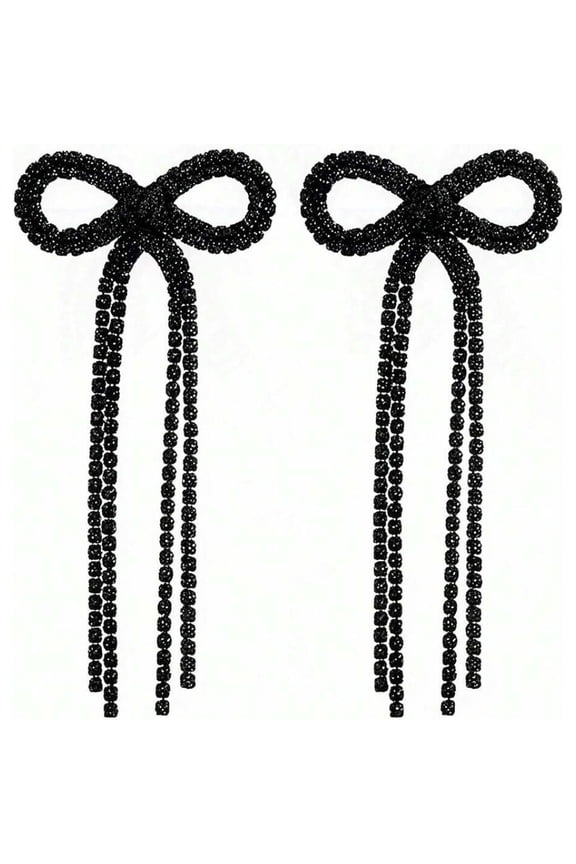Style 10-Black Bow Earrings For Women Rhinestone Long Tassel Drop Dangle Jewelry Sparkly Ribbon Design