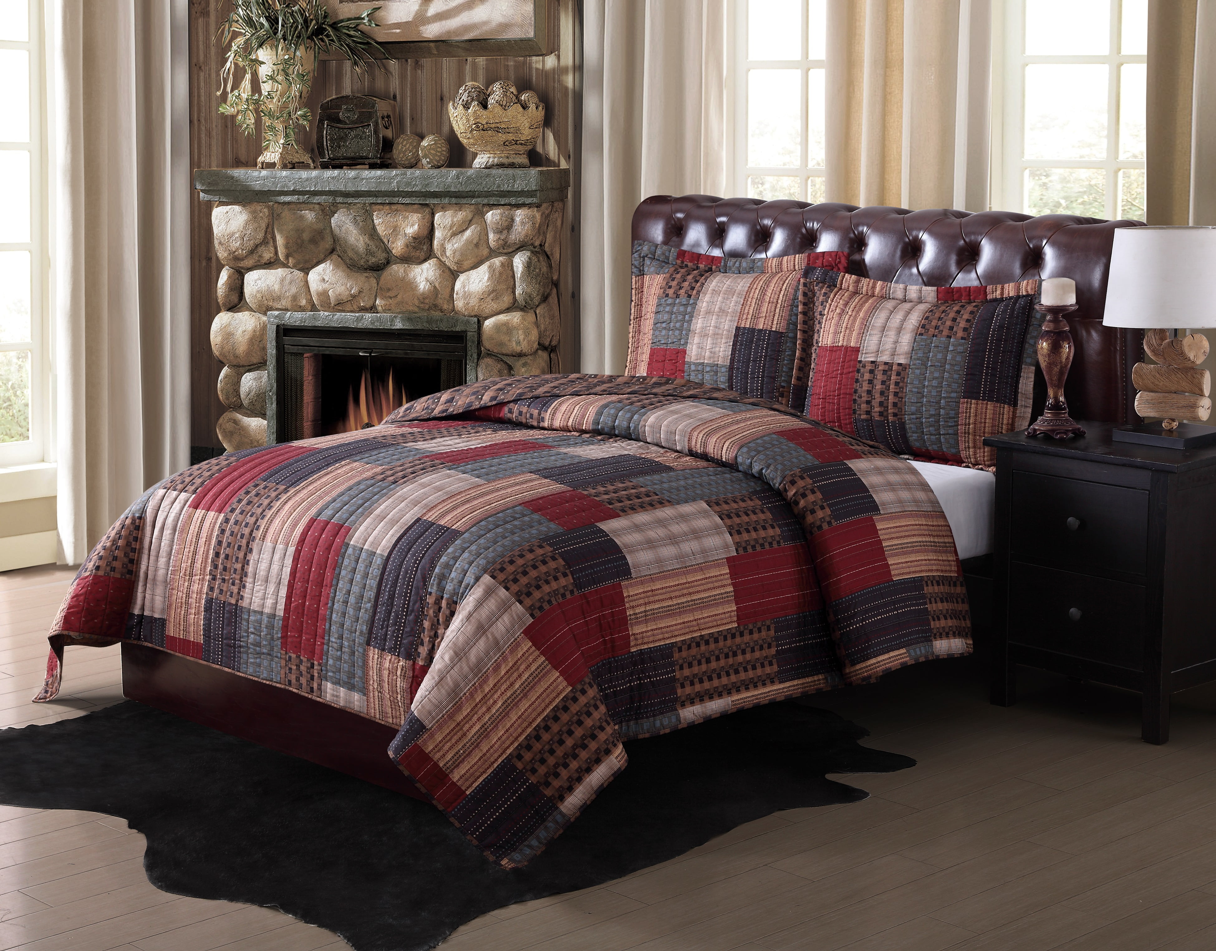 Rustic Red and Tan Microfiber Full Quilt Set