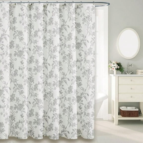 Style 3 Gray Floral Shower Curtain Cotton Linen Cottagecore Bathroom Decor 72x72 Inch