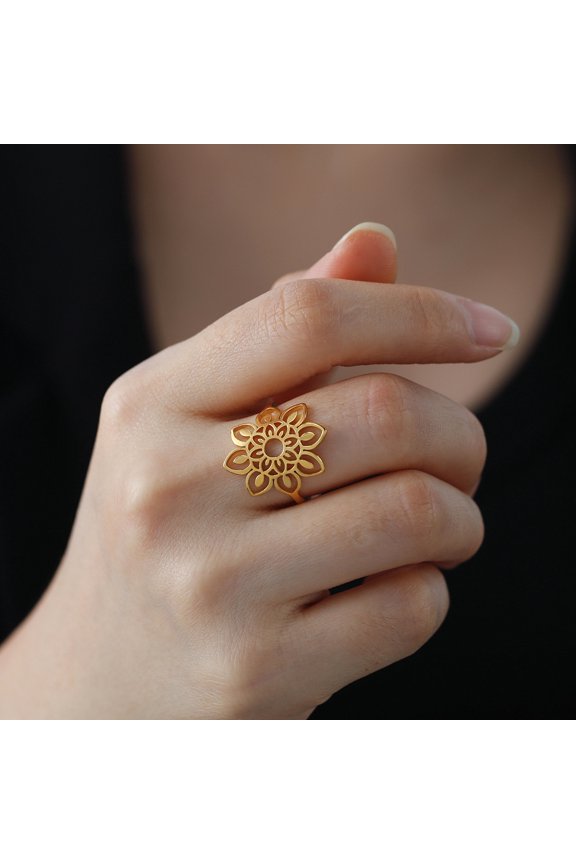 Style 304 Stainless Steel Finger Rings for Women Flower Golden Inner Diameter: 18mm DIY