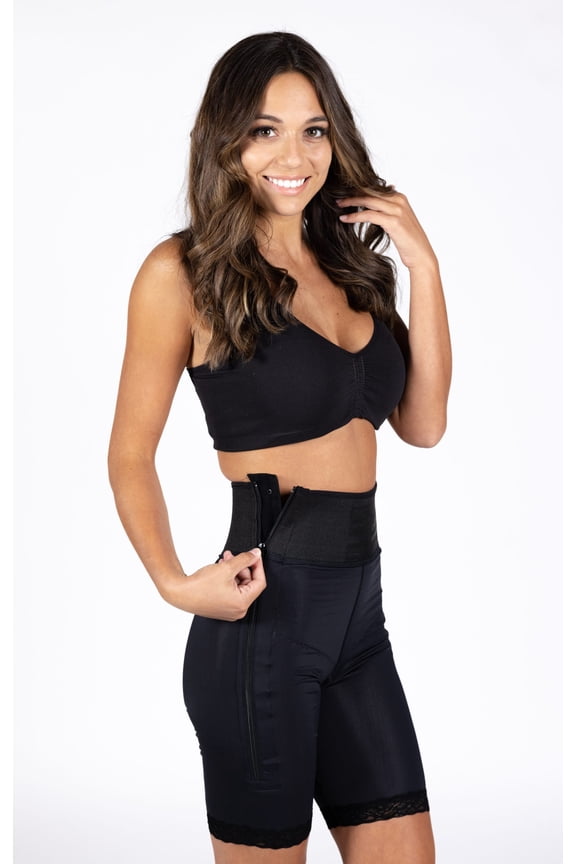 Style 4 - Mid Thigh Girdle 4in Waist, Slit Crotch Black-M