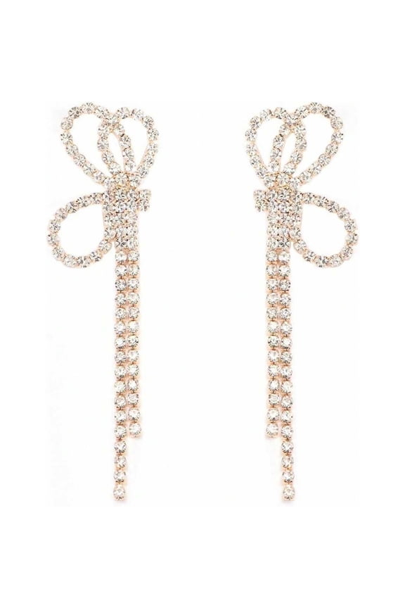 Style 6 Rose Gold-Tone Bow Earrings With Rhinestone Tassel Drop Dangle Jewelry For Women