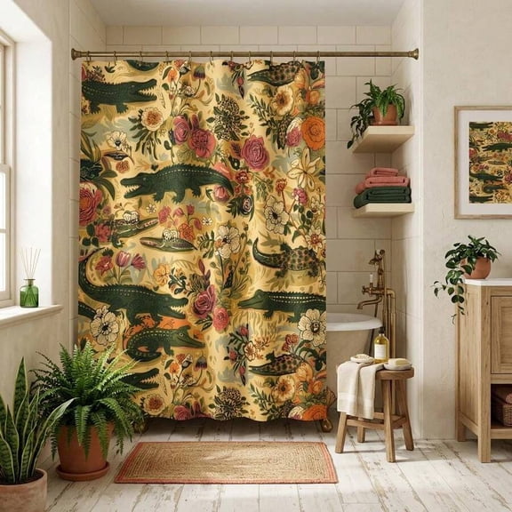 Style 6 Vintage Floral Alligator Shower Curtain with Rust-Resistant