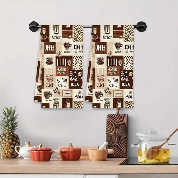 Style 9 Brown & Beige Coffee Collage Kitchen Towels, Polyester Dish Towels For Decor And Utility
