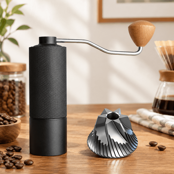 Style A-Black Manual Hand-Cranked Coffee with Adjustable Stainless Steel Burrs