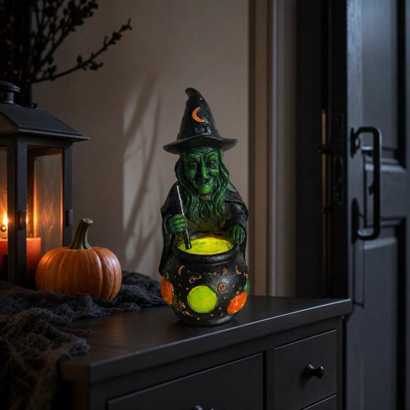 Style A Halloween Witch Cauldron Figurine, 11 x 11 x 18.5 cm Resin Decor
