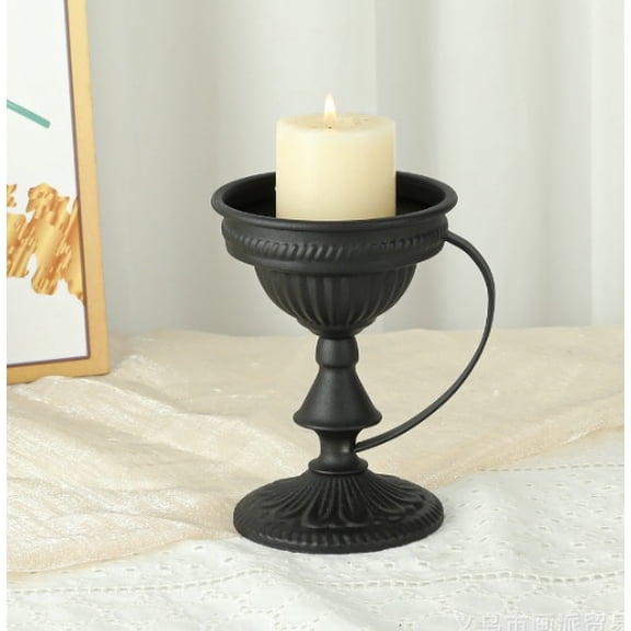 Style A - New Retro Black Iron Candlestick with Embossed Floral Base and Handle, Suitable for Weddings, Parties, and Home Decor.