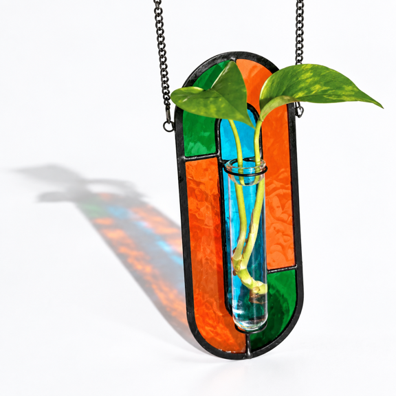 Style A06 (Tropical Spectrum) Handcrafted Stained Glass Hanging Propagation Planter Suncatcher