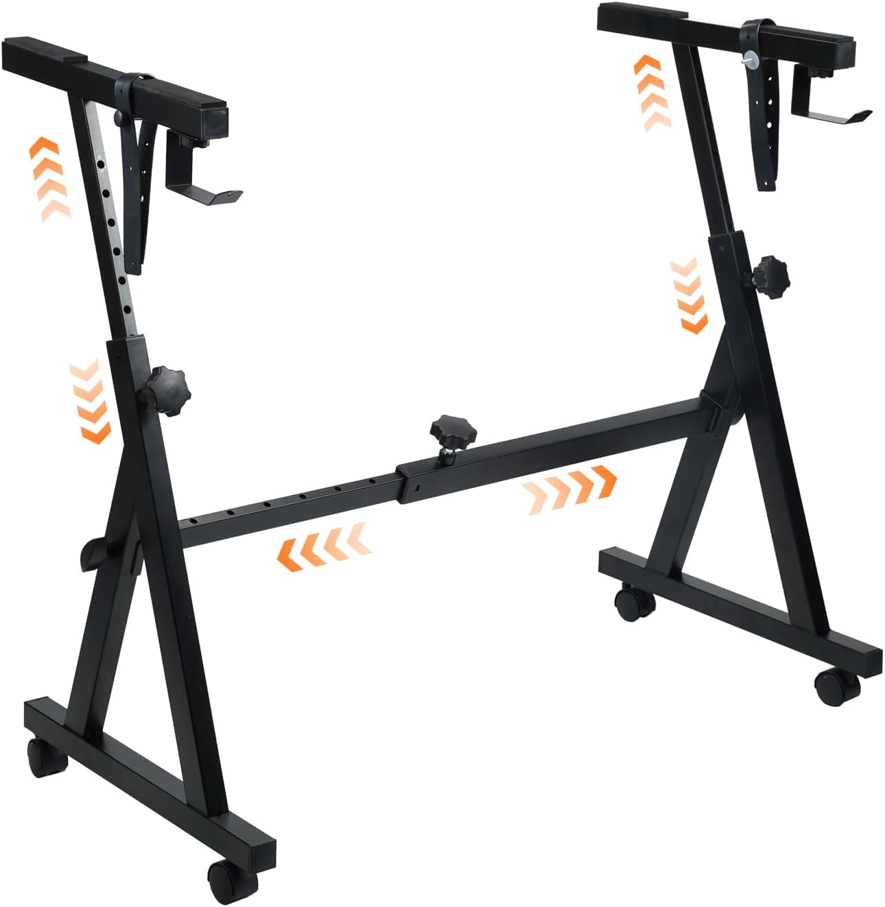 Style Adjustable and Portable Heavy Duty Music Stand with Wheels-Fits 54-88 Key Electric Pianos-Sturdy Musical Keyboard Stand for Practice & Performance