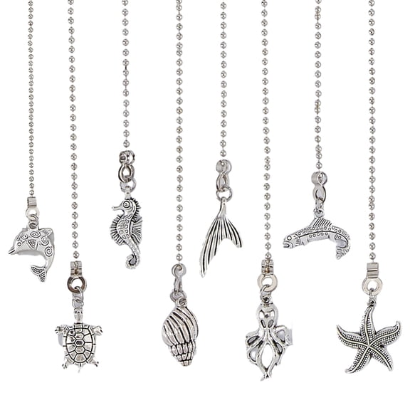Style Alloy Ceiling Fan Pull Chain Extenders Sea Animal Theme Pendant Decoration with 304 Stainless Steel Ball Chains