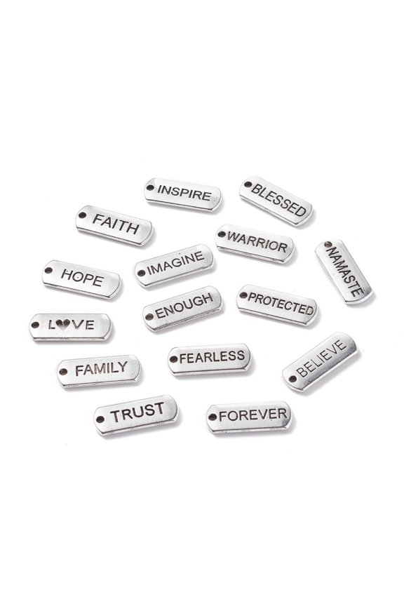 Style Alloy Inspirational Message Pendants Rectangle with Word Platinum 21x8x2mm Hole: 1.5mm Material Alloy
