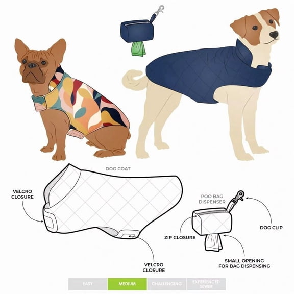 Style Arc Paper Sewing Pattern Dog Coat & Poopy Bag - Coats and Bags for Pets