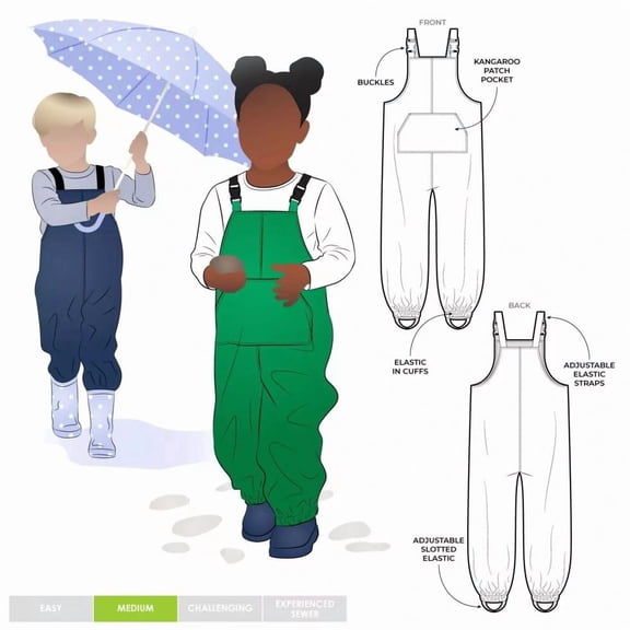 Style Arc Paper Sewing Pattern Kids Puddlesuit - Dungarees for Kids, Teenagers