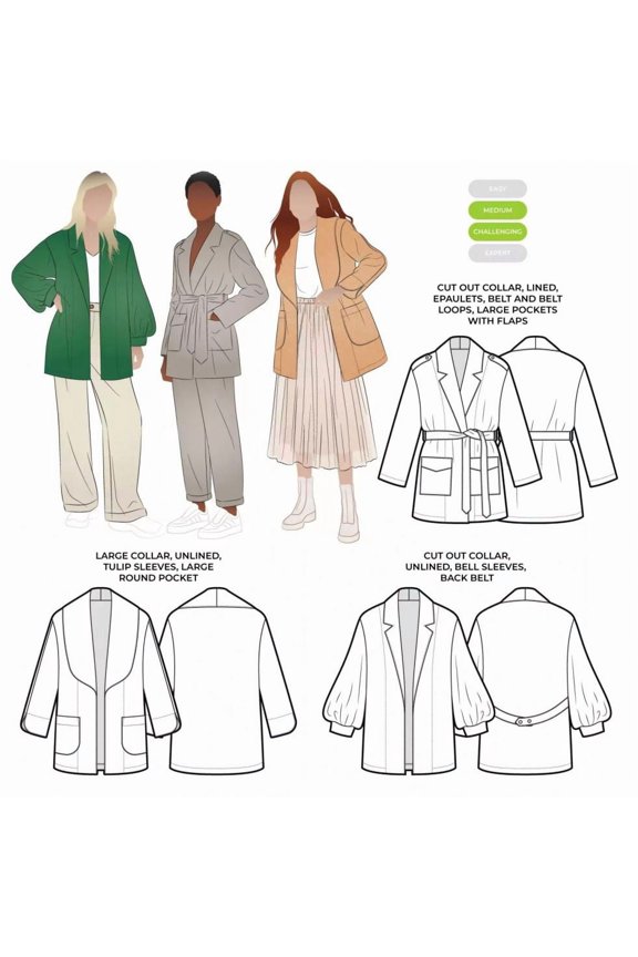 Paper Sewing Pattern Loren Jacket Extension Pack - Jackets for Women