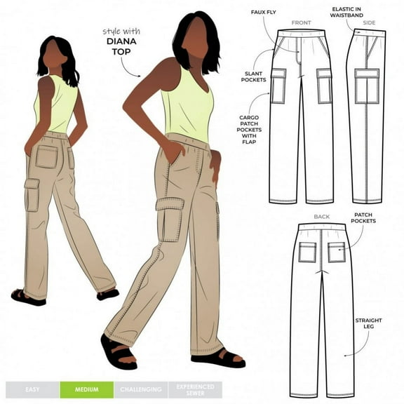 Style Arc Sewing Pattern Delta Cargo Pants Women