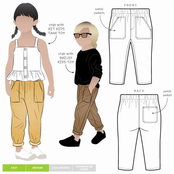 Style Arc Sewing Pattern Kids Bobby Pants Kids Ages 2-8 Trousers