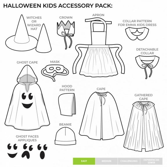 Style Arc Sewing Pattern Kids Halloween Accessory Pack Kids Ages 2-10 Costumes