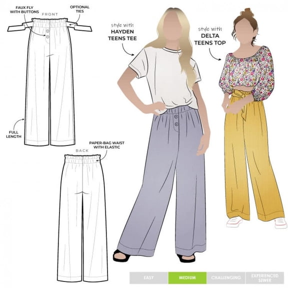 Style Arc Sewing Pattern Kids Olive Pants Kids, Teenagers Ages 8-16 Trousers