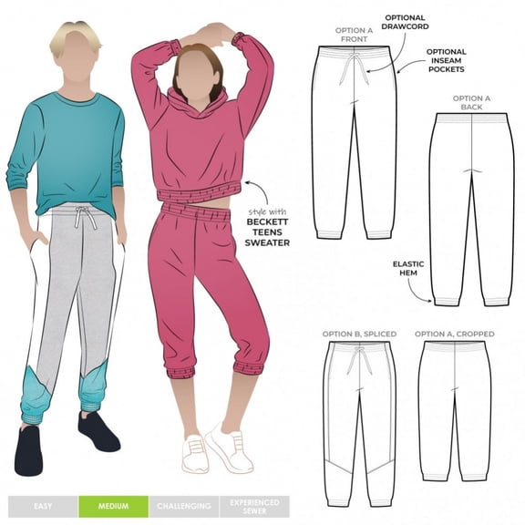 Style Arc Sewing Pattern Kids Riley Sweat Pants Kids, Teenagers Ages 8-16
