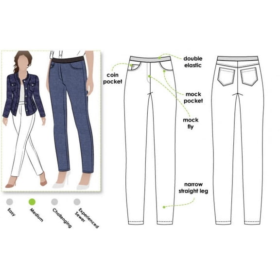 Style Arc Sewing Pattern Misty Stretch Woven Jeans Women