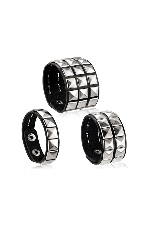 Style B: 3PCS Punk Rivet Leather Cuff Bracelet Set, Unisex Gothic Rock Spike Bracelets, Silvertone Metal Studs