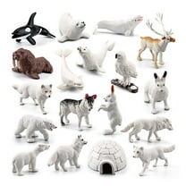 Style That Baby 17pcs Polar Animal Figurines Polar Animal Figures Set, Realistic Arctic Animal Figures Includes Penguin Polar Bear Baby Seal Walrus Iceberg Igloo for Birthday Festival Party Favor