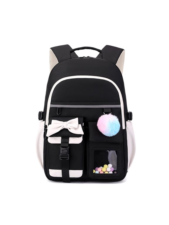 Style Backpack With Construction And Ribbon Bow Decoration For Students Everyday Commute And Travel—Elegant Yet Practical Daypack