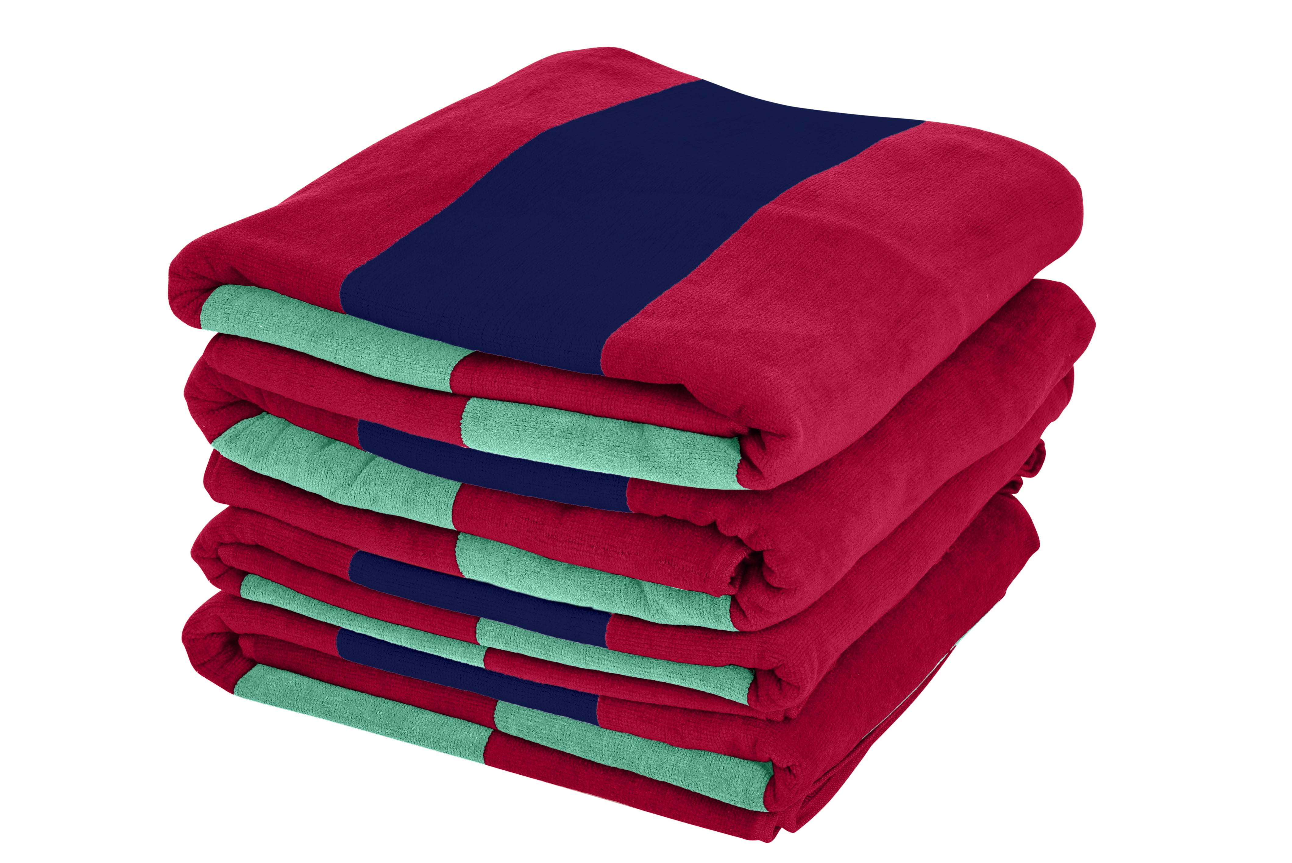 Style Basics 4 Pack PLUSH Woven Cabana Stripe Yard Dyed Cotton 40 X 70" Beach Towel