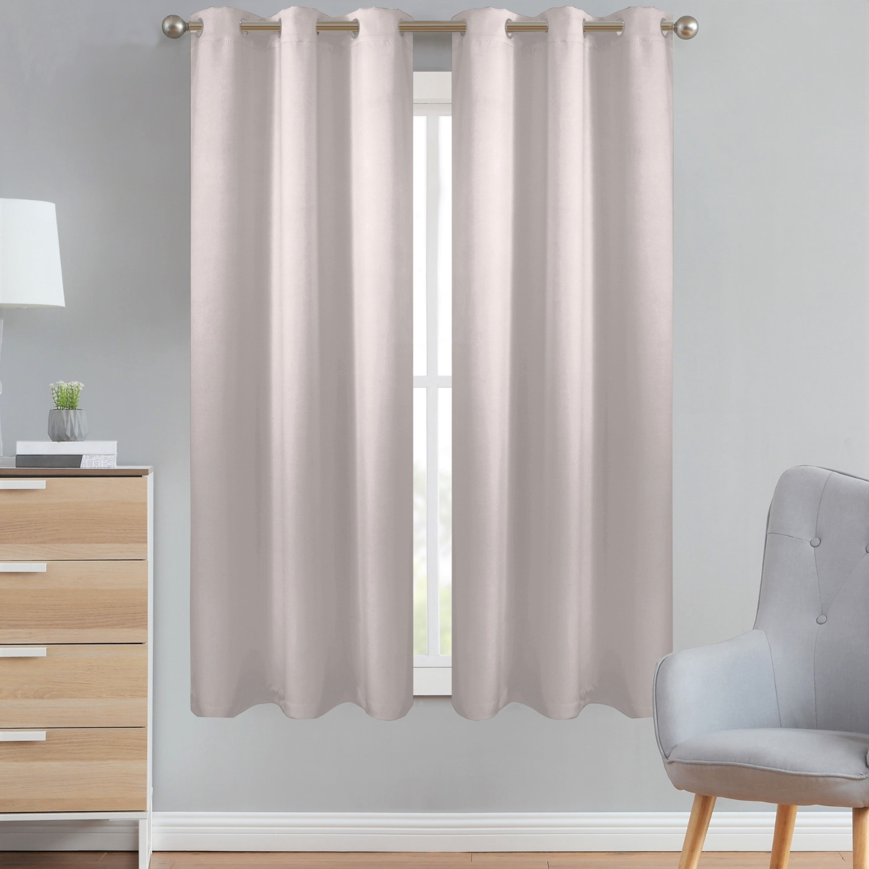 Style Basics 63 Inch Long Blackout Curtains For Bedroom 100% Total Light Blocking Thermal Insulated Lined Grommet (Greyish White, 37"W X 63"L (2 Panels))