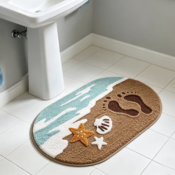 Style Bath Mat Non Slip Bathroom Rug Absorbent Quick Dry Wave Pattern Machine Washable 15.74x23.62 Inch(Khaki)