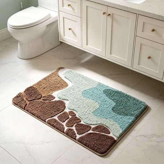 Style Bath Mat Non Slip Bathroom Rug Absorbent Quick Dry Wave Pattern Machine Washable 15.74x23.62 Inch(Mint Green)
