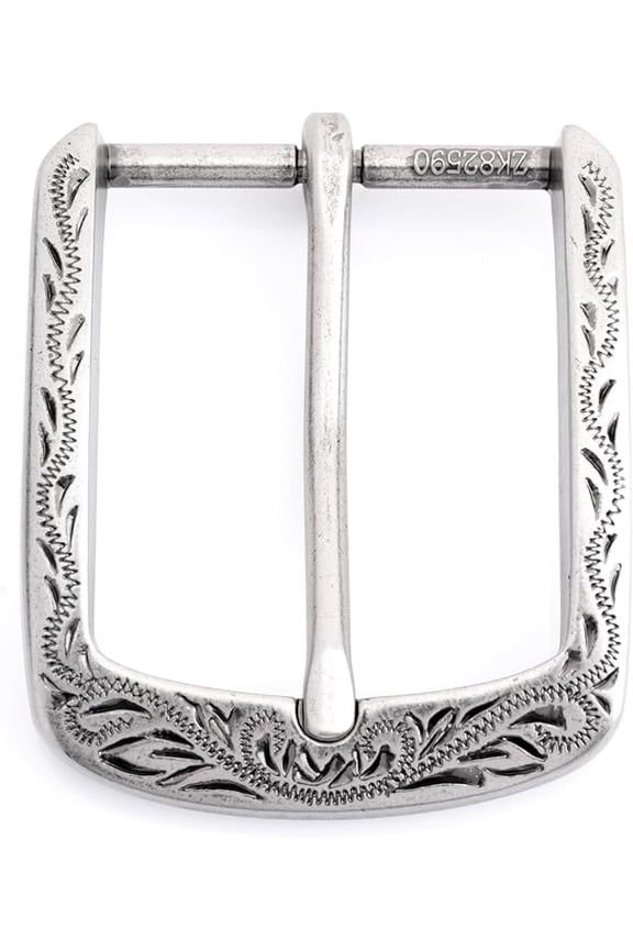 Style Belt Buckle, 1.5 Inch Width, Decorative Floral Pattern HRBK D82590 (Antique Silver)