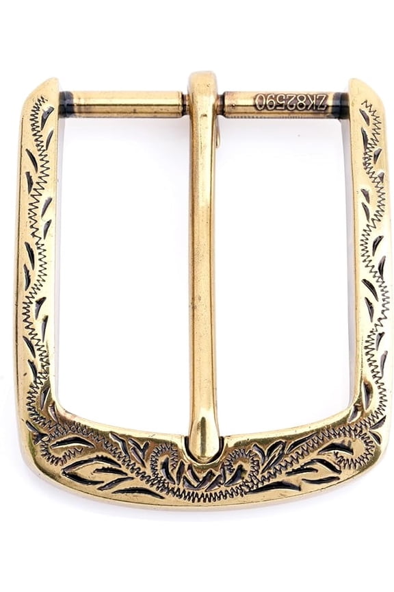 Style Belt Buckle, 1.5 Inch Width, Decorative Floral Pattern HRBK D82590 (Brass)