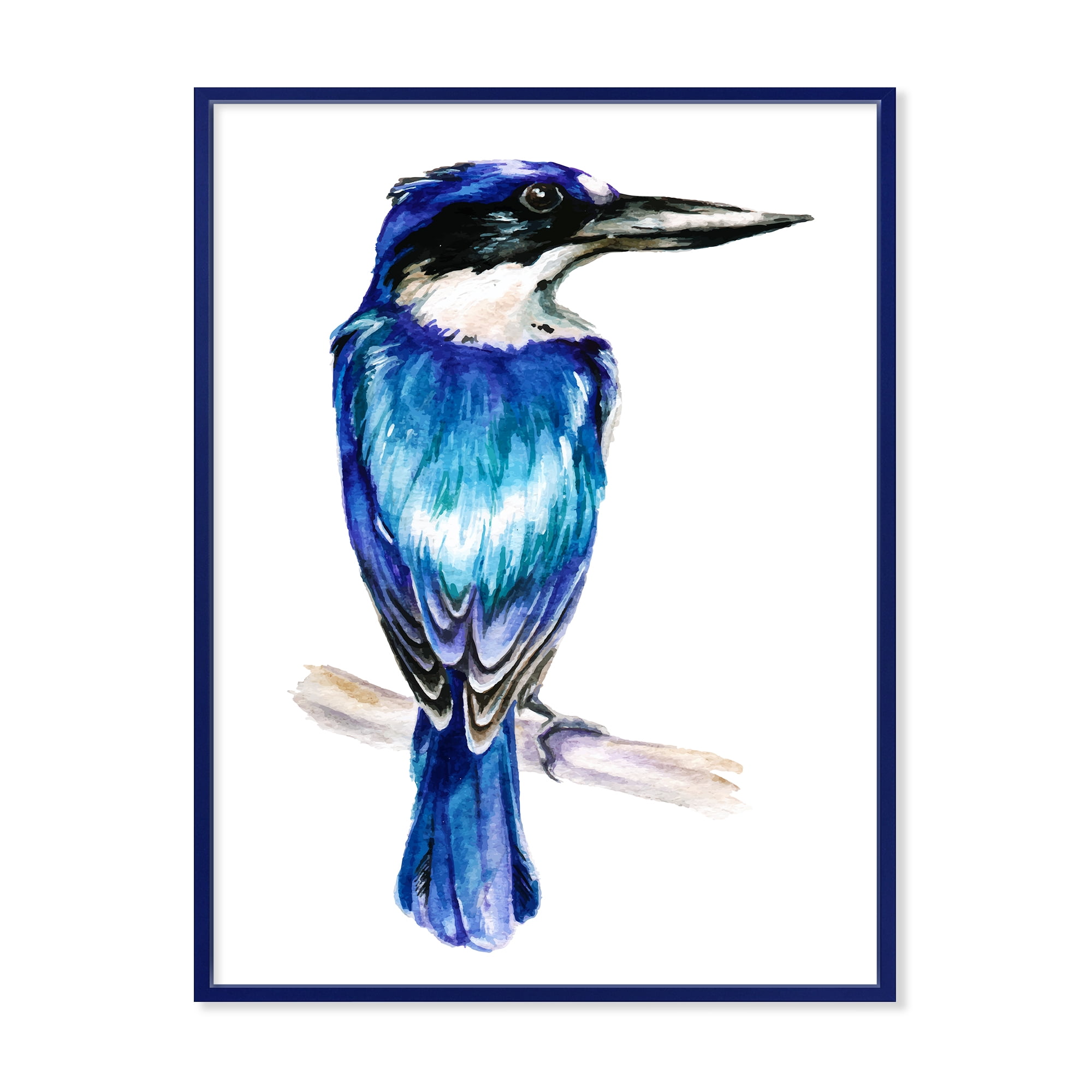 Style Blue Kingfisher Bird 16 in x 32 in Framed Painting Canvas Art Print, by Designart