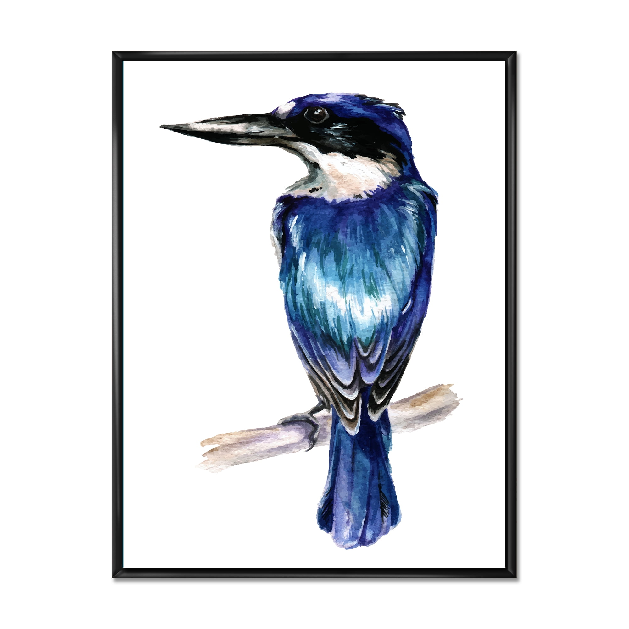 Style Blue Kingfisher Bird 24 in x 32 in Framed Painting Canvas Art Print, by Designart