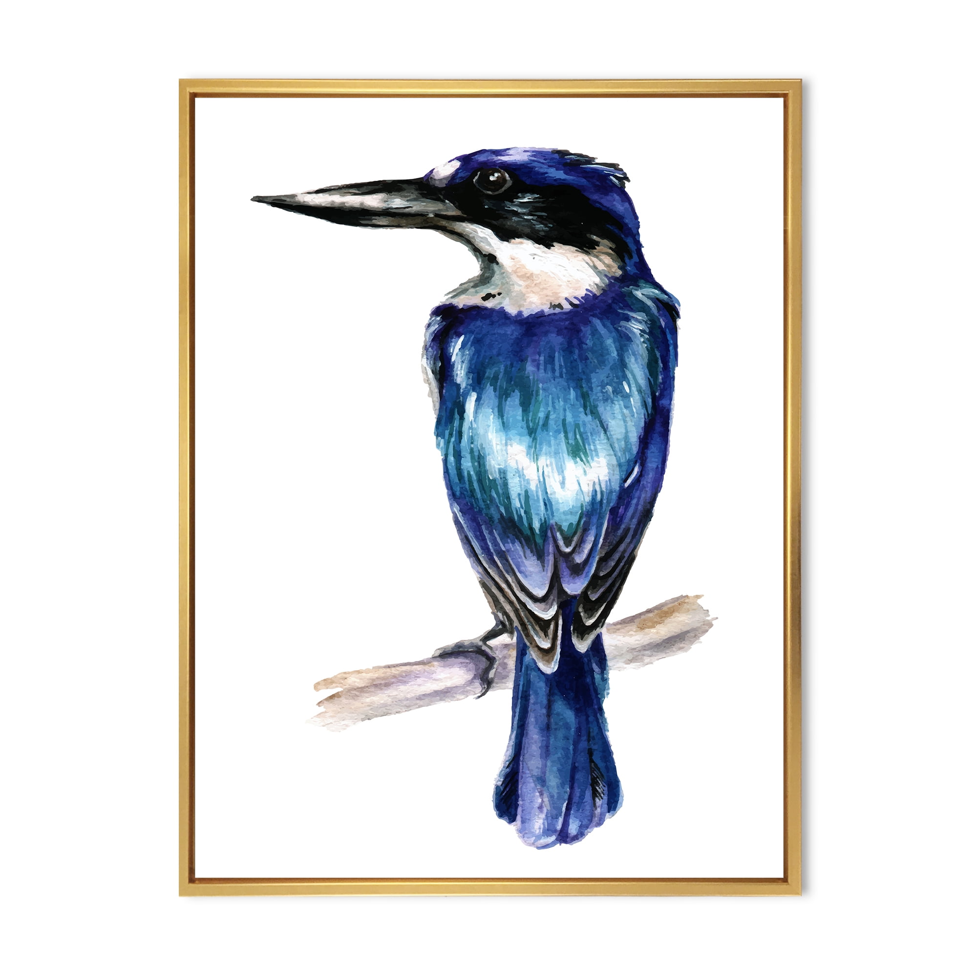 Style Blue Kingfisher Bird 30 in x 40 in Framed Painting Canvas Art Print, by Designart