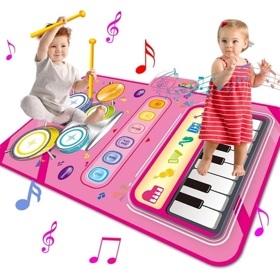 Style-Carry 1 Year Old Girl Toy, Piano Mat Baby Toys for 12 Months, 2 in 1 Toddler Music Mat with Keyboard & Drum, Early Educational Musical Toys, 2 Year Old Birthday Toy Gifts