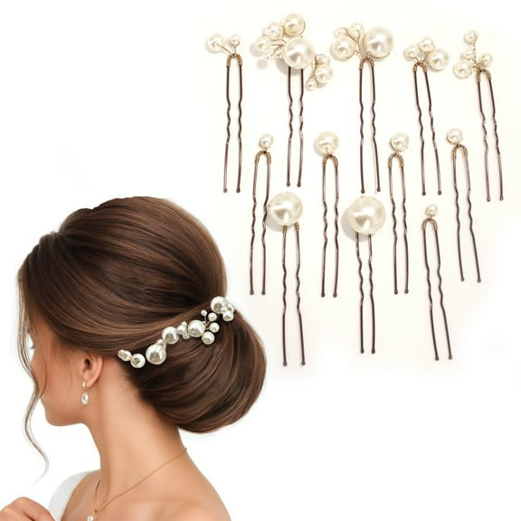 Style-Carry 12 Pcs Handmade White Pearl Hair Pins, Metal Bridal Wedding Hair Clips Accessories, Barrettes for Brides Women