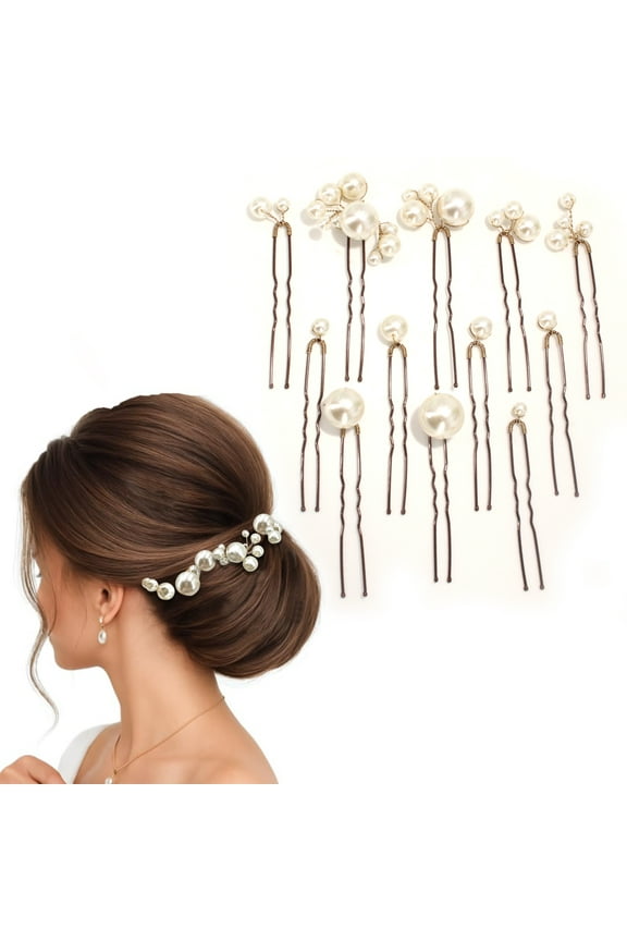 12 Pcs Handmade White Pearl Hair Pins, Metal Bridal Wedding Hair Clips Accessories, Barrettes for Brides Women